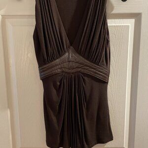 Sky Brown Sleveless Deep Neck Tunic